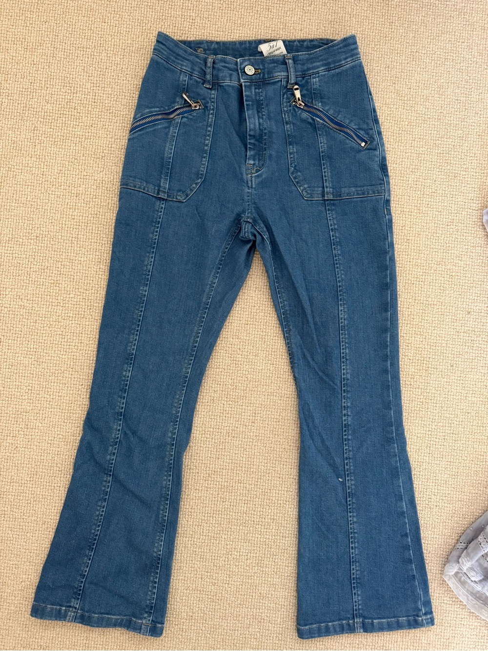cinq a sept Blue Denim Flare Jeans with Angled Zip Pockets